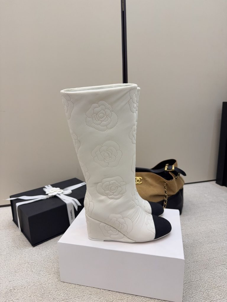 CHANEL シャネル ウェッジブーツ 本革 ロングブーツ ブラック ホワイト 36C - 画像 6