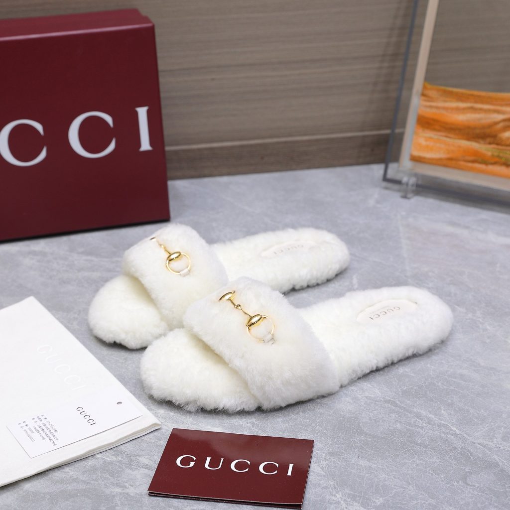 GUCCI グッチ フラットシューズ 本革 ファー ホワイト - 画像 6