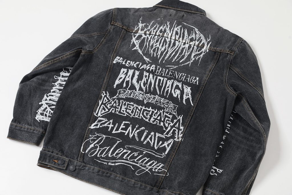 BALENCIAGA バレンシアガ デニムジャケット 手描き塗鴉 ロゴ ブラック - 画像 4