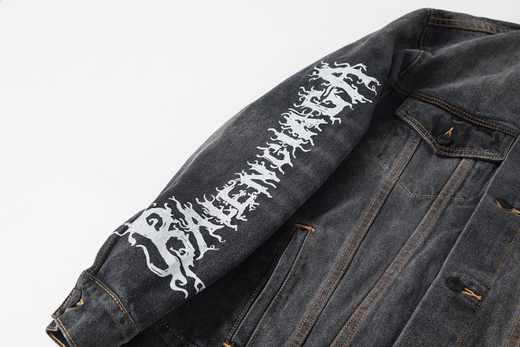 BALENCIAGA バレンシアガ デニムジャケット 手描き塗鴉 ロゴ ブラック - 画像 5