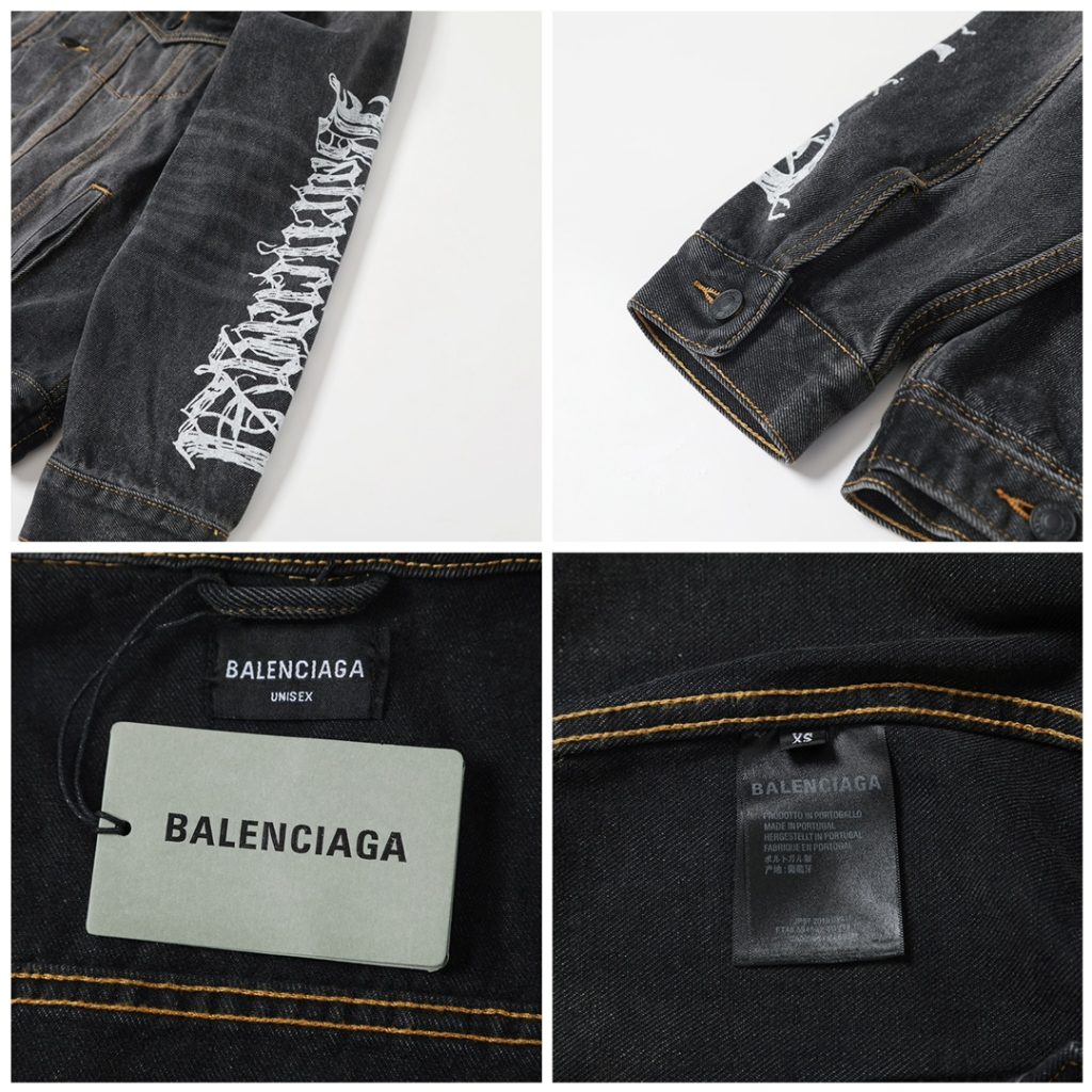 BALENCIAGA バレンシアガ デニムジャケット 手描き塗鴉 ロゴ ブラック - 画像 8
