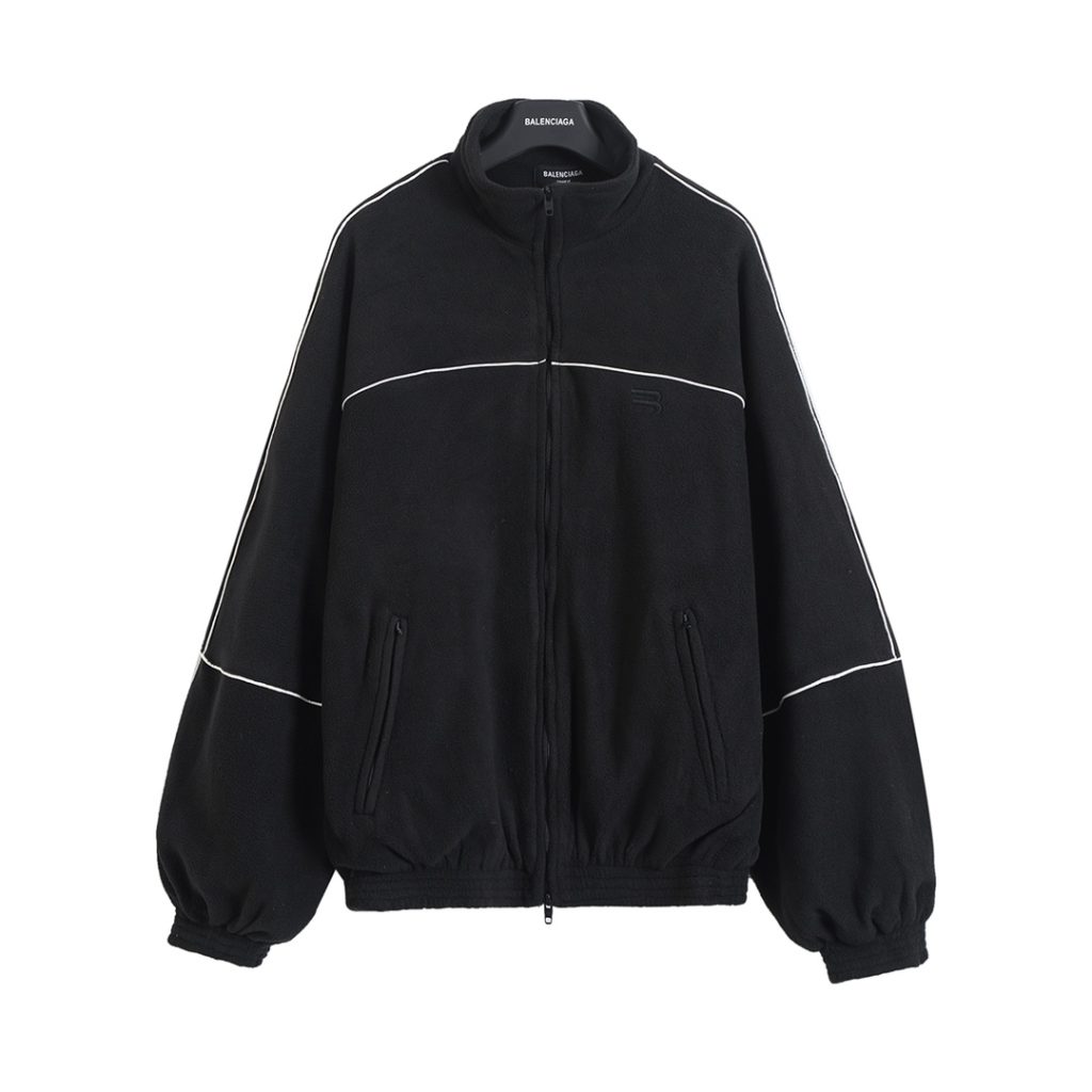 BALENCIAGA バレンシアガ フリースジャケット 本革 ファスナー ブラック - 画像 4