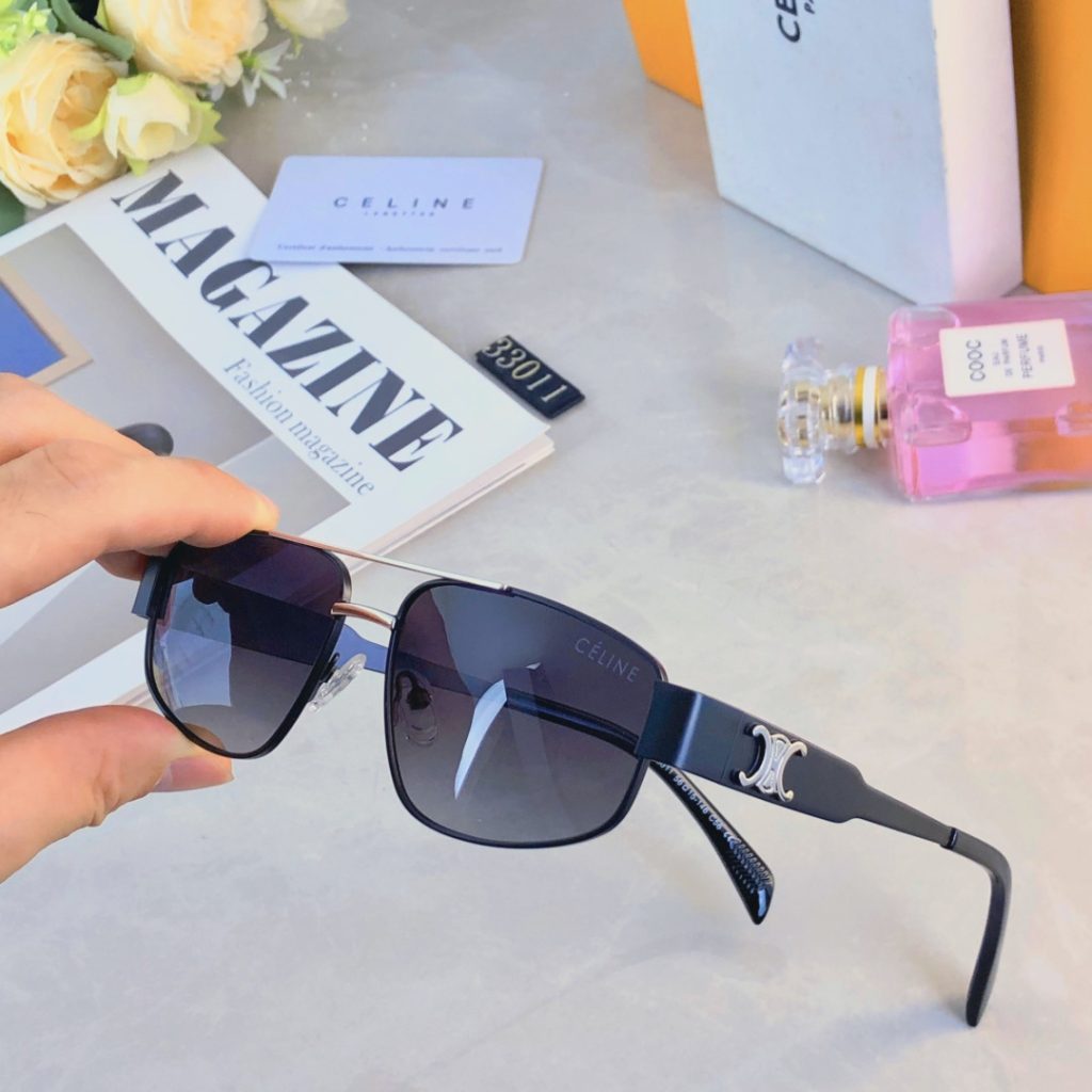 CELINE セリーヌ メタルフレームサングラス メンズ レディース 二重梁 カメリア ブラック - 画像 3