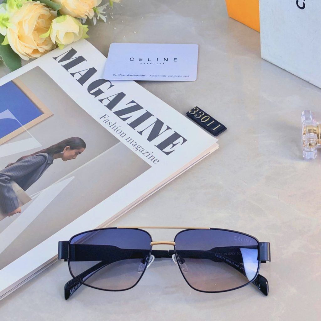 CELINE セリーヌ メタルフレームサングラス メンズ レディース 二重梁 カメリア ブラック - 画像 7