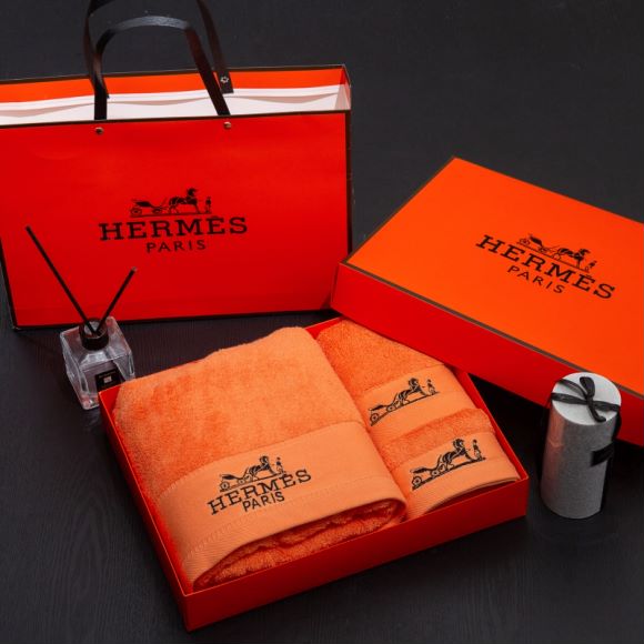 HERMESお風呂グッズ　タオルセット　エルメスバスタオル3枚セット　デイリータオル　パレオ/湯上がりタオル　家庭用吸水性　5色 - 画像 2