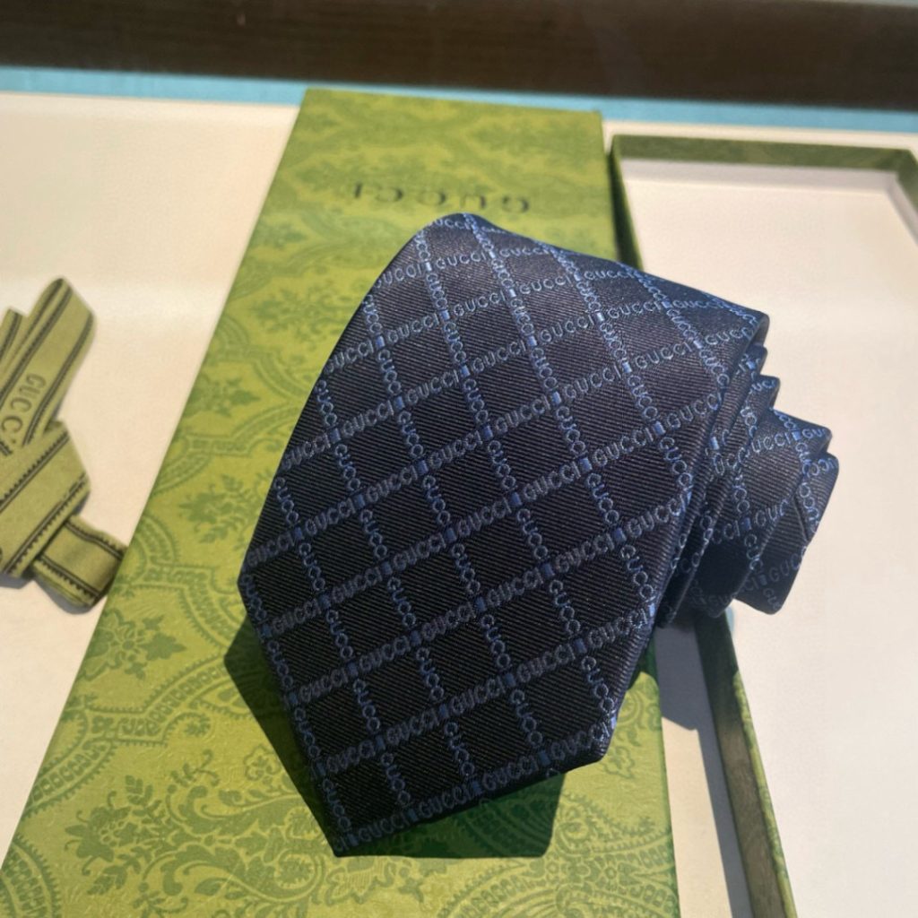 GG柄 ネクタイ グッチ風 結婚式 ホスト 衣装 高級シルク調 光沢 ネイビー - 画像 6