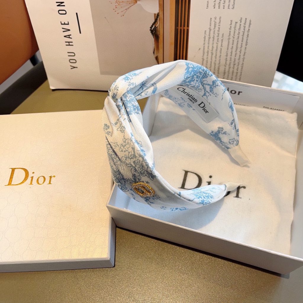 Dior ディオール ヘアバンド ブルーモノグラム 本革 シルク 通勤 通学 ブラック ホワイト 全2色 - 画像 5