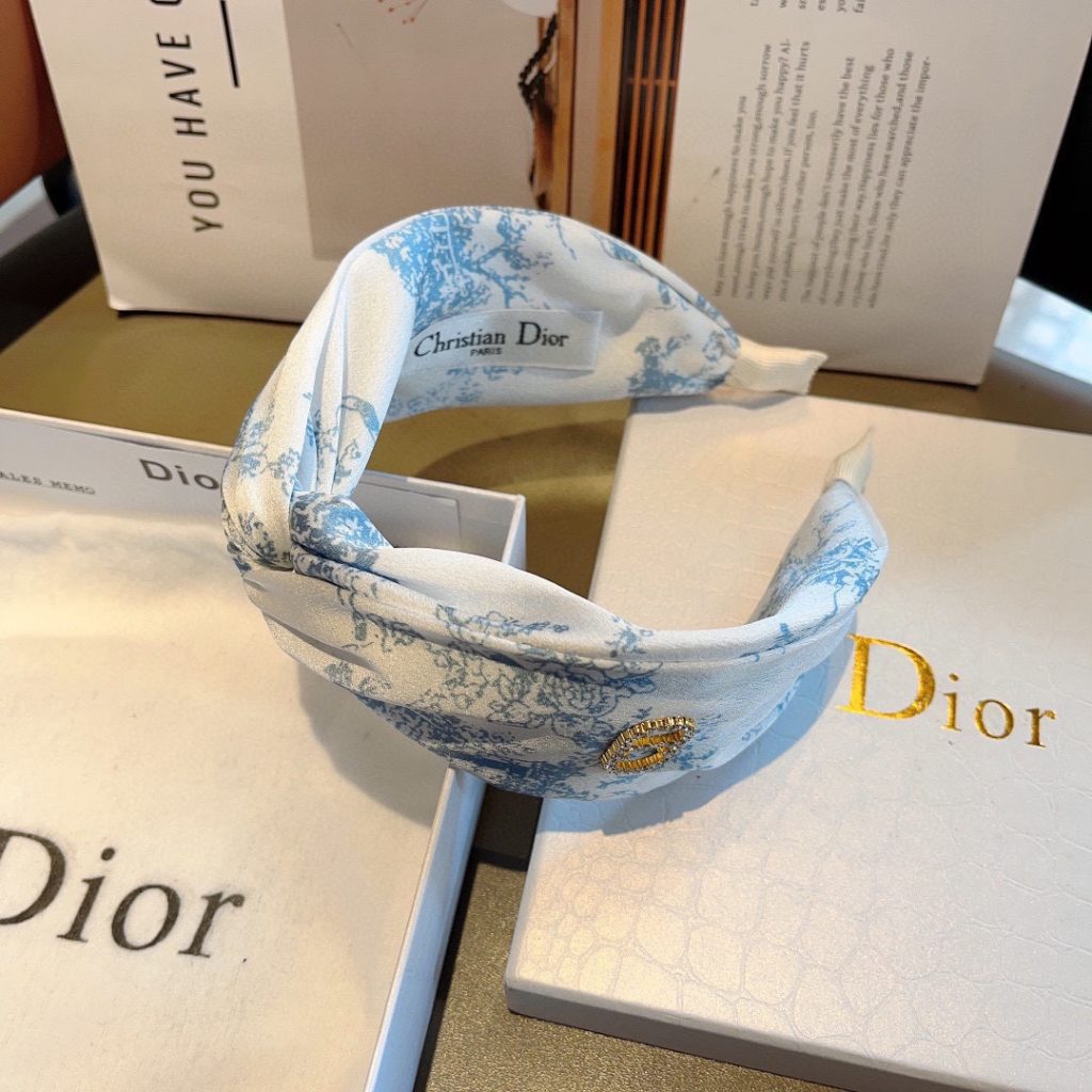 Dior ディオール ヘアバンド ブルーモノグラム 本革 シルク 通勤 通学 ブラック ホワイト 全2色 - 画像 8