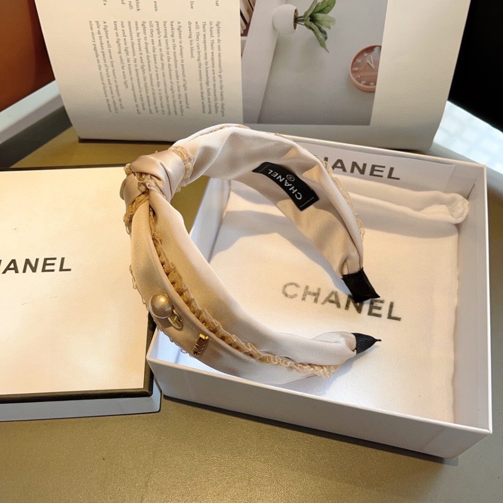 CHANEL シャネル ヘッドバンド プリントレース ペア ホワイト ブラック ベージュ 全3色 - 画像 5