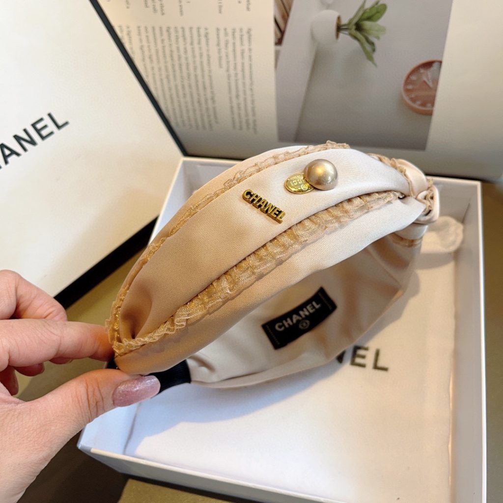 CHANEL シャネル ヘッドバンド プリントレース ペア ホワイト ブラック ベージュ 全3色 - 画像 6