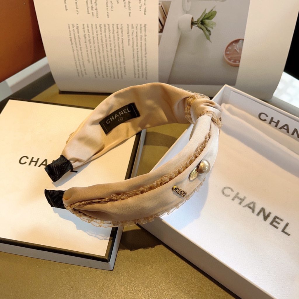CHANEL シャネル ヘッドバンド プリントレース ペア ホワイト ブラック ベージュ 全3色 - 画像 8