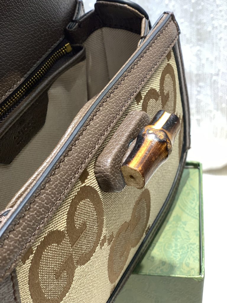 超アレ　グッチ　Gucci Bamboo 1947　バンブー 1947　GGスプリーム　スモール　ブラウンショルダーバッグ　2WAY - 画像 5