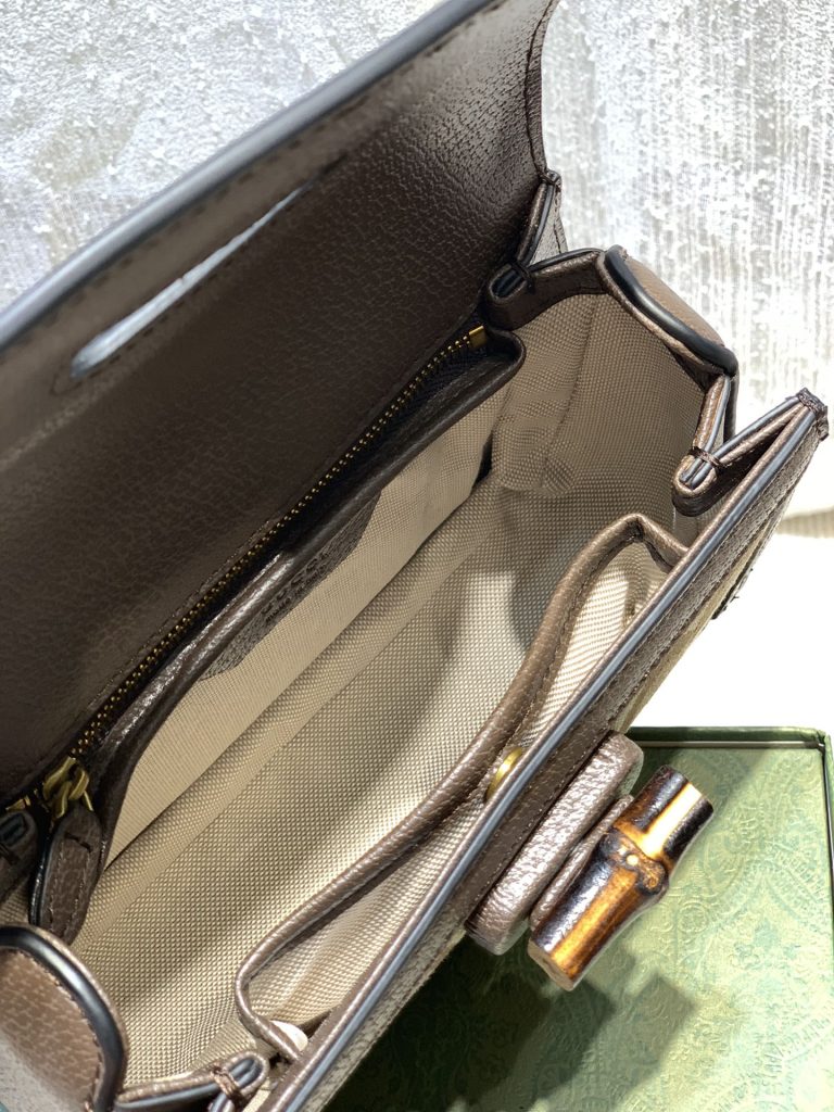 超アレ　グッチ　Gucci Bamboo 1947　バンブー 1947　GGスプリーム　スモール　ブラウンショルダーバッグ　2WAY - 画像 7