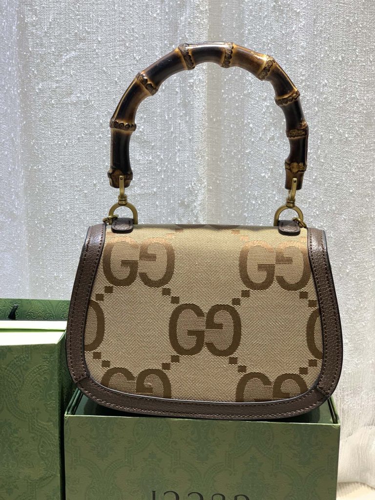 超アレ　グッチ　Gucci Bamboo 1947　バンブー 1947　GGスプリーム　スモール　ブラウンショルダーバッグ　2WAY - 画像 2