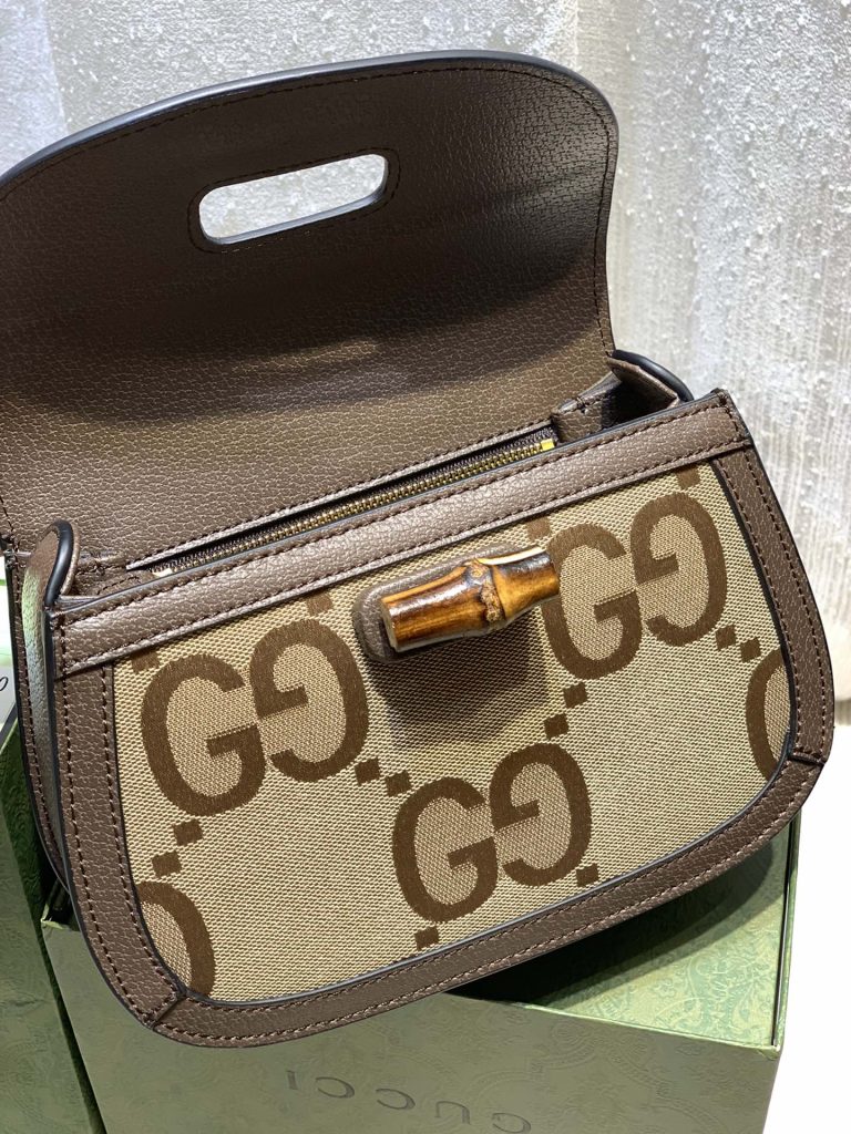 超アレ　グッチ　Gucci Bamboo 1947　バンブー 1947　GGスプリーム　スモール　ブラウンショルダーバッグ　2WAY - 画像 4