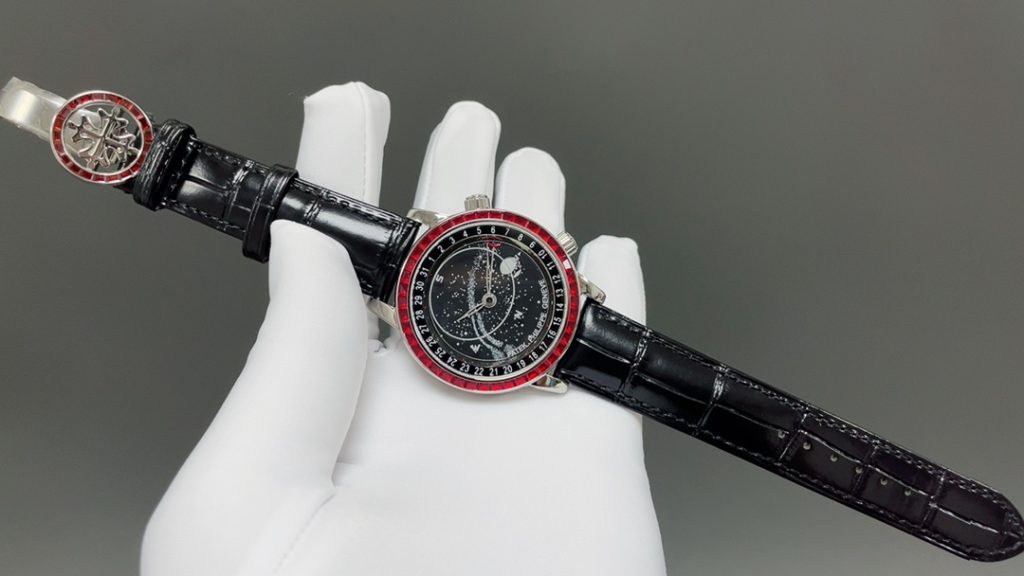 PATEK PHILIPPE パテックフィリップ 腕時計 メンズ 自動巻き 万年歴 真月相 レッド ブラック - 画像 2