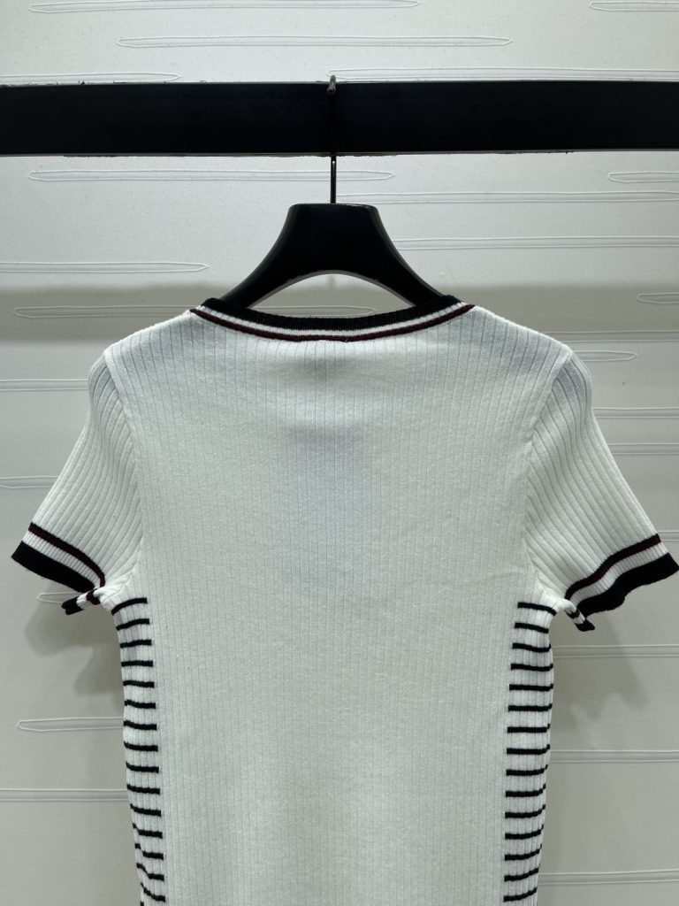 CHANEL シャネル ニット Tシャツ レディース ロゴ刺繍 縦リブ 白 - 画像 8