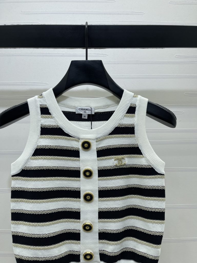 CHANEL シャネル ニット サイドボタン バックレス ベスト ブラック ホワイト 全2色 - 画像 3