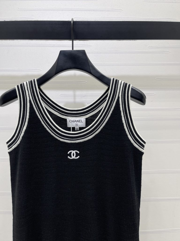 CHANEL シャネル ニット サイドリブ ロゴ刺繍 ブラック ホワイト - 画像 2