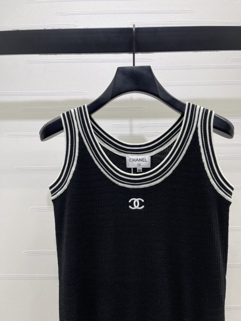 CHANEL シャネル ニット サイドリブ ロゴ刺繍 ブラック ホワイト - 画像 3