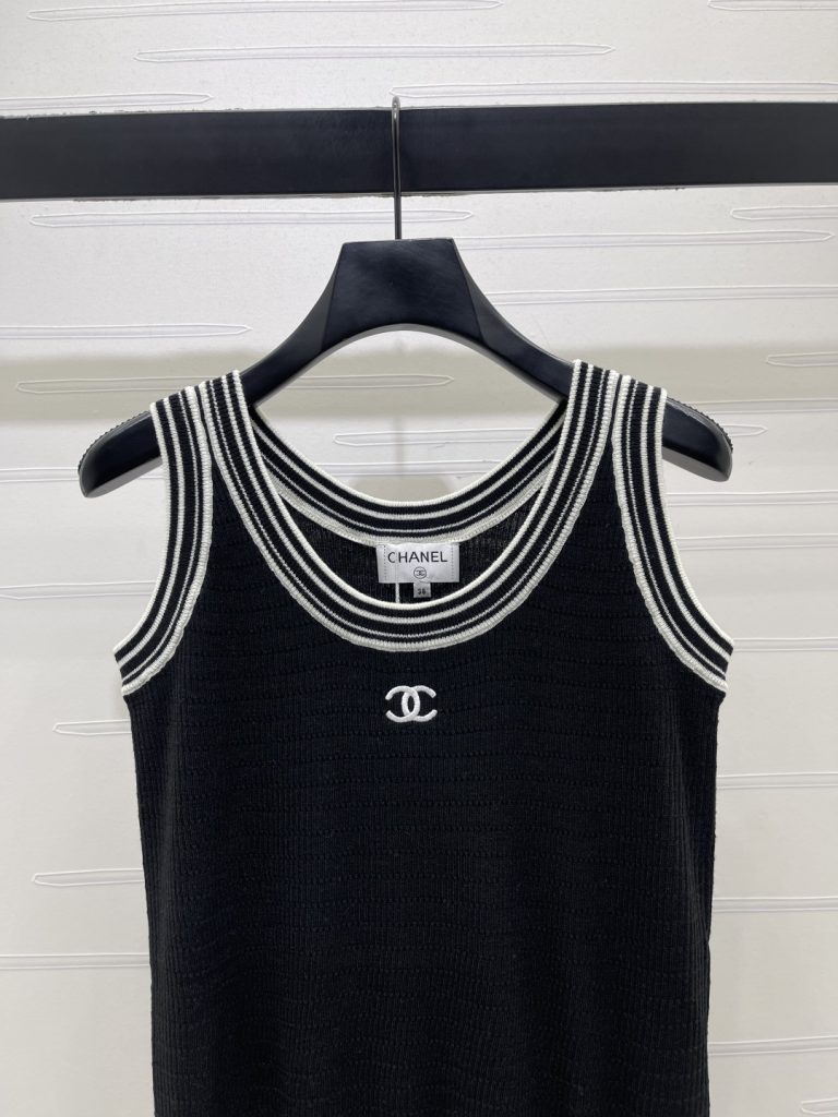 CHANEL シャネル ニット サイドリブ ロゴ刺繍 ブラック ホワイト - 画像 4