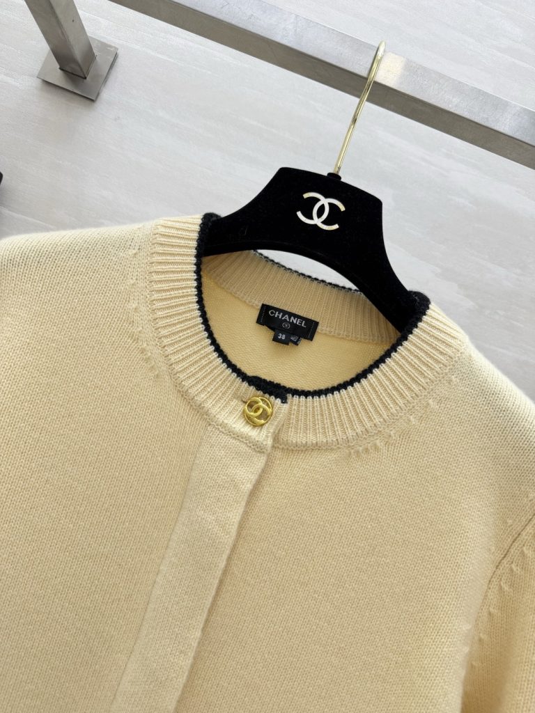 CHANEL シャネル カーディガン レディース ブラウン ブラックトリム ブラックリブ ブラックリボン マイクロニット カラー6600 - 画像 2