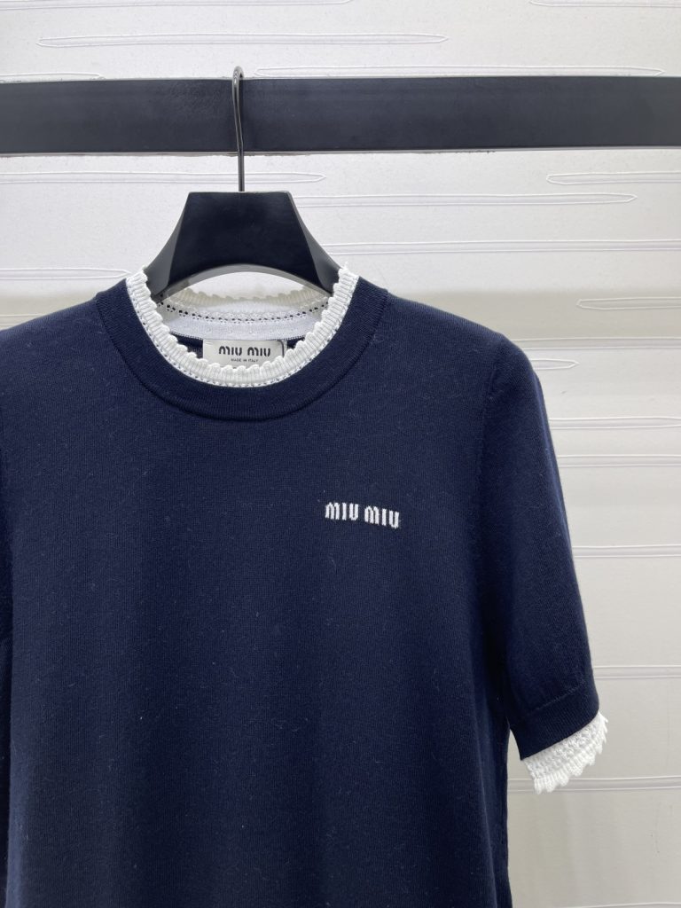 MIU MIU ミウミウ ニット Tシャツ レディース ファイントニット レイヤード ホワイト ブラック - 画像 2