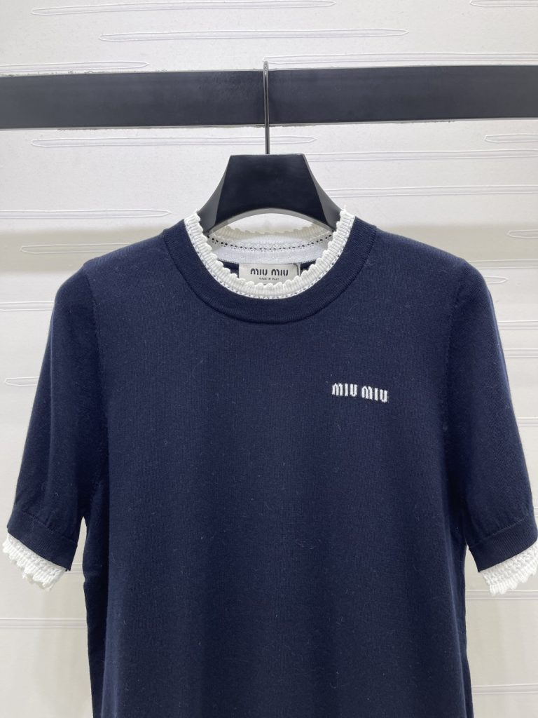 MIU MIU ミウミウ ニット Tシャツ レディース ファイントニット レイヤード ホワイト ブラック - 画像 4