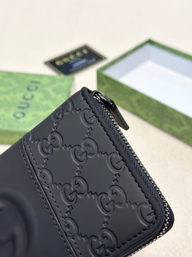 GUCCI グッチ 財布 ロングジップウォレット 黒 本革仕様 細かい車線 - 画像 6