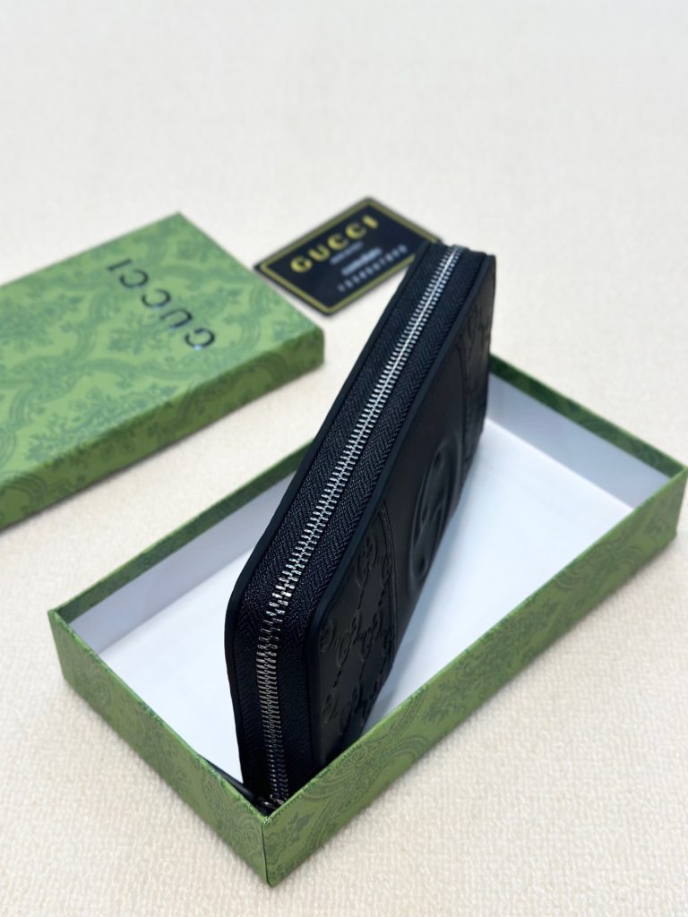 GUCCI グッチ 財布 ロングジップウォレット 黒 本革仕様 細かい車線 - 画像 7