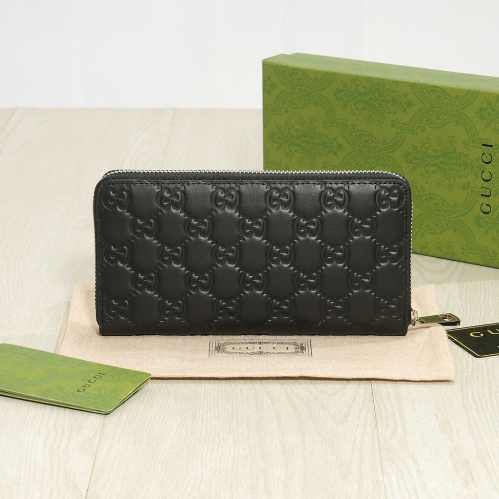 GUCCI グッチ グッチ ロングジップウォレット 黒 シグネチャー ロング財布 本革 20x10cm - 画像 2