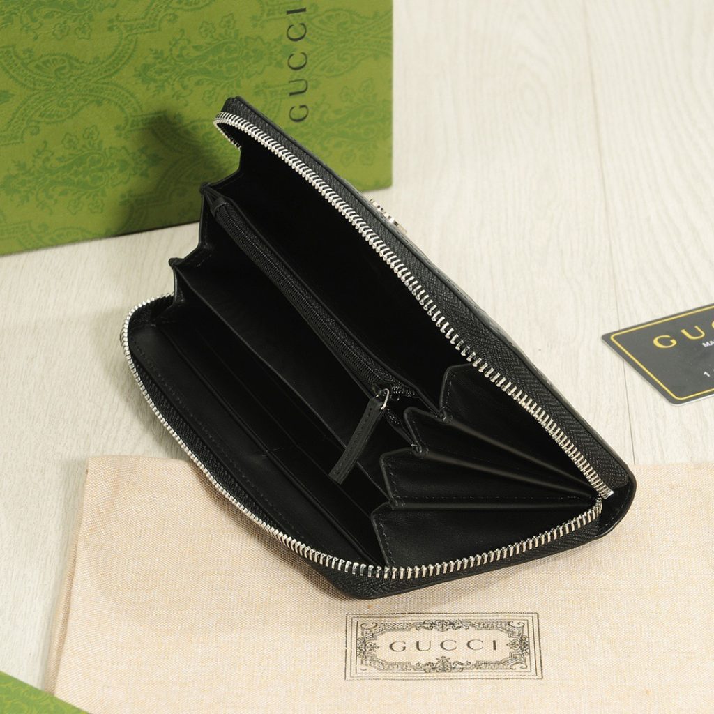 GUCCI グッチ グッチ ロングジップウォレット 黒 シグネチャー ロング財布 本革 20x10cm - 画像 8