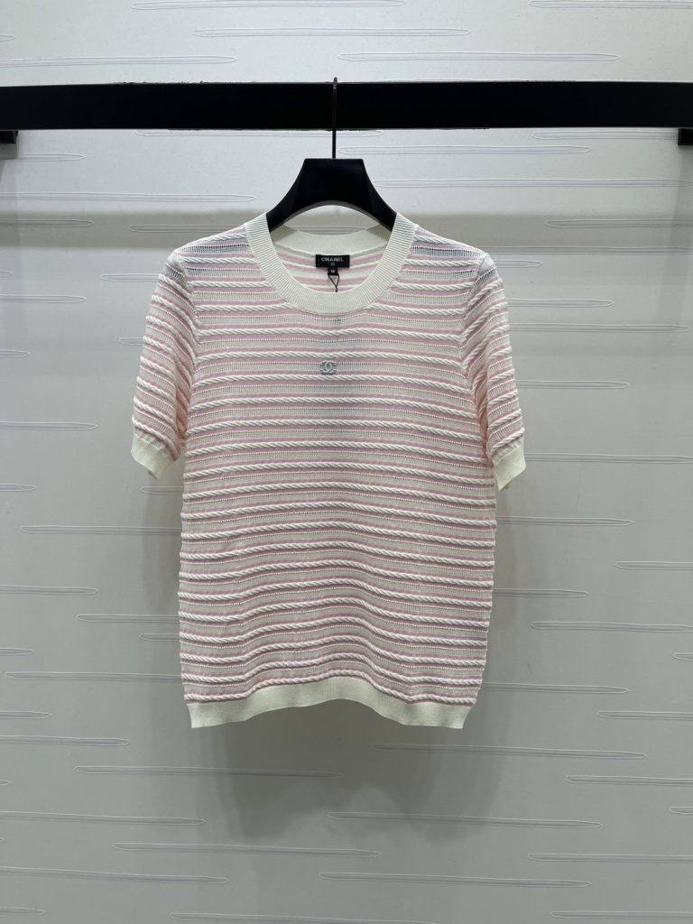 CHANEL ショートスリーブニット Tシャツ コピー ロゴデザイン レディース ピンク/ブラック 2色展開 - 画像 2