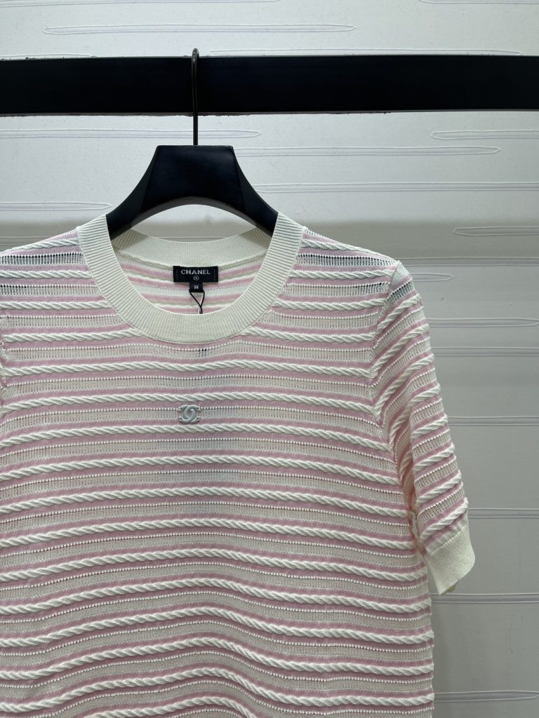 CHANEL ショートスリーブニット Tシャツ コピー ロゴデザイン レディース ピンク/ブラック 2色展開 - 画像 3
