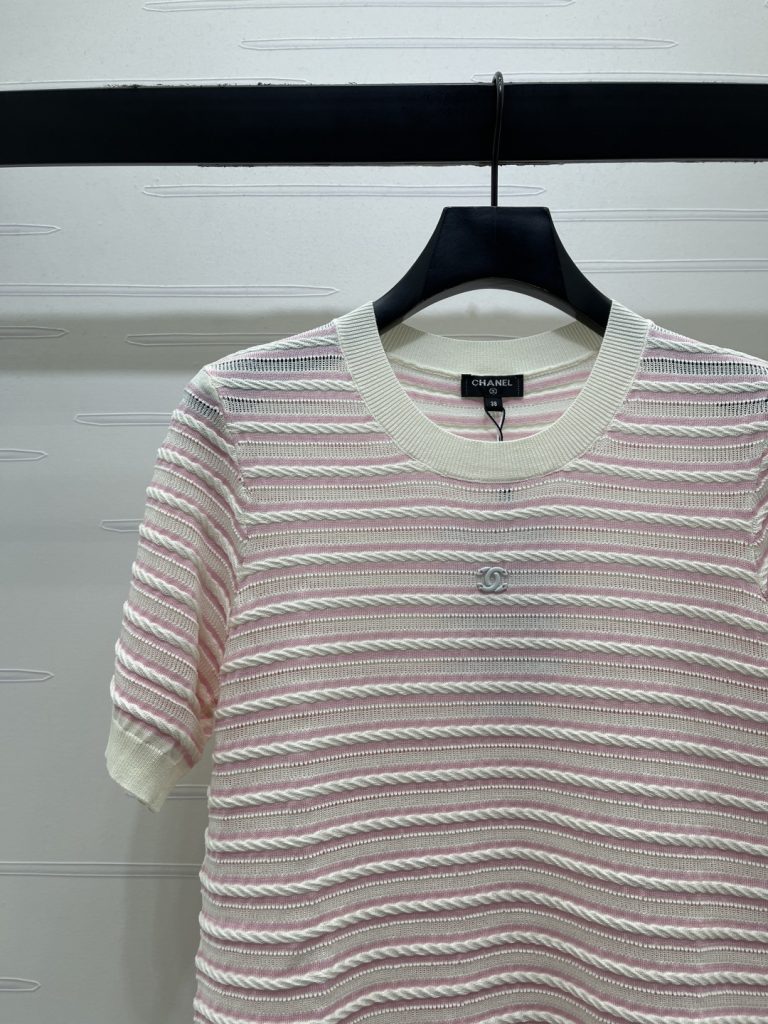 CHANEL ショートスリーブニット Tシャツ コピー ロゴデザイン レディース ピンク/ブラック 2色展開 - 画像 4