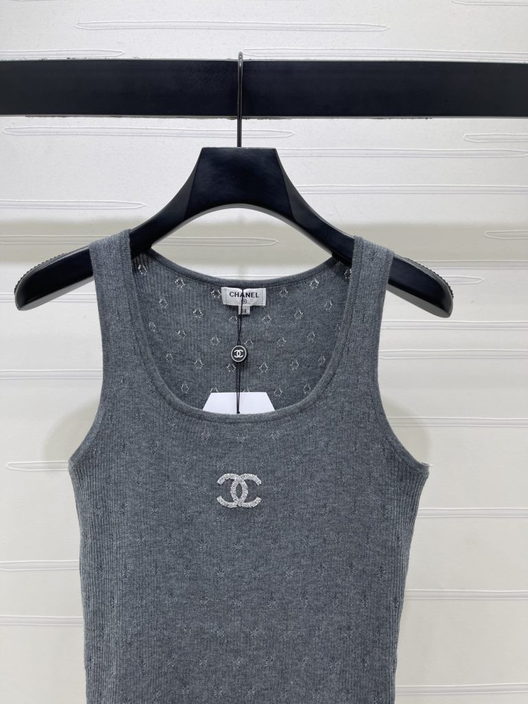 CHANEL ニット タンクトップ コピー ロゴ刺繍 レディース グレー - 画像 2