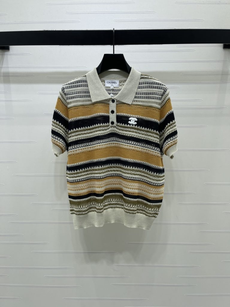 CHANEL ニット ポロシャツ コピー レディース ロゴ柄 リブ衿 通勤 通学 カラーブロック