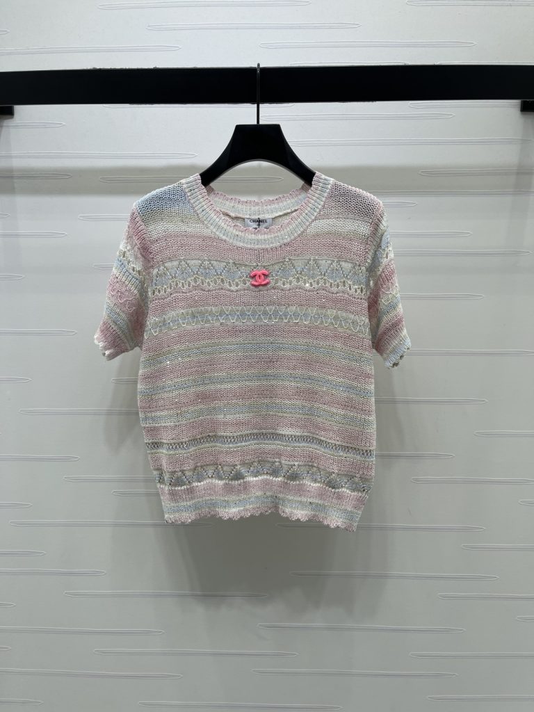 CHANEL ニット Tシャツ コピー 珠片 ロゴ刺繍 レディース ミニ プリント 全3色 - 画像 1