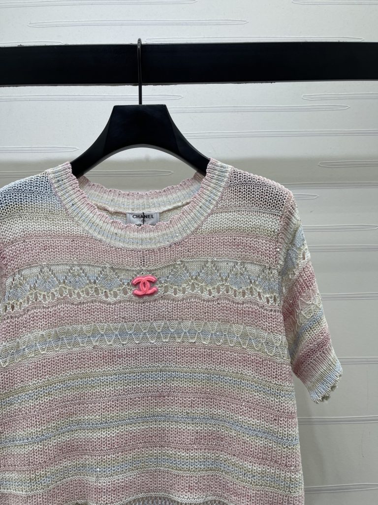 CHANEL ニット Tシャツ コピー 珠片 ロゴ刺繍 レディース ミニ プリント 全3色 - 画像 2