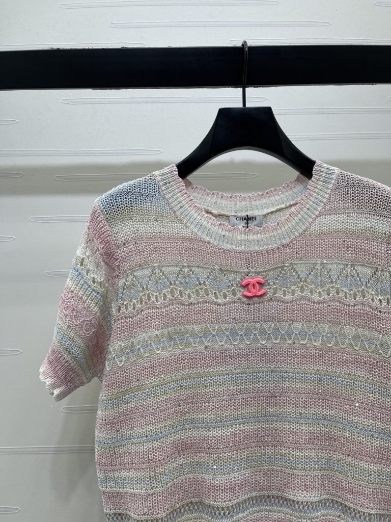 CHANEL ニット Tシャツ コピー 珠片 ロゴ刺繍 レディース ミニ プリント 全3色 - 画像 3