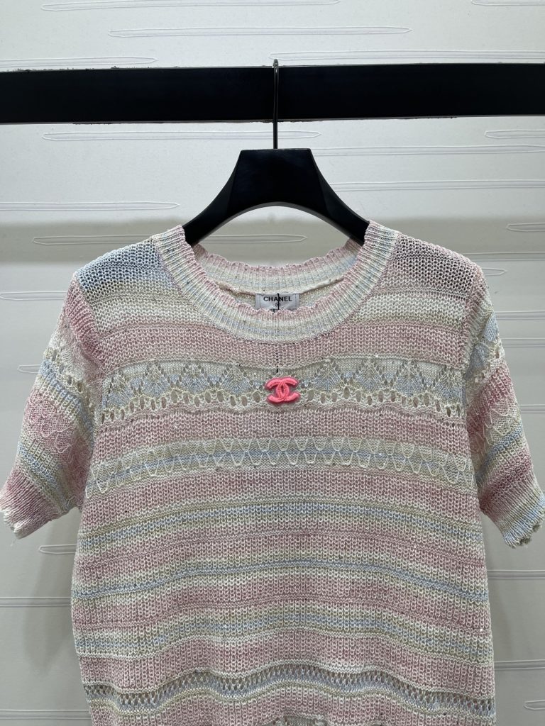 CHANEL ニット Tシャツ コピー 珠片 ロゴ刺繍 レディース ミニ プリント 全3色 - 画像 4