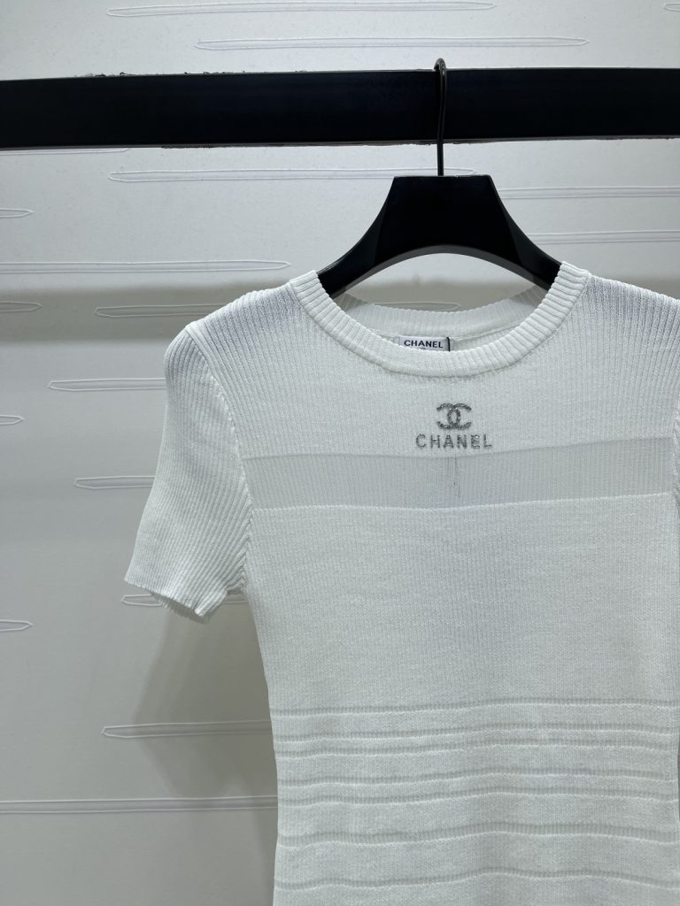 CHANEL コピー ニット Tシャツ ロゴ入り 通気性 女性用 ワンピース ファッション 2色展開 - 画像 4