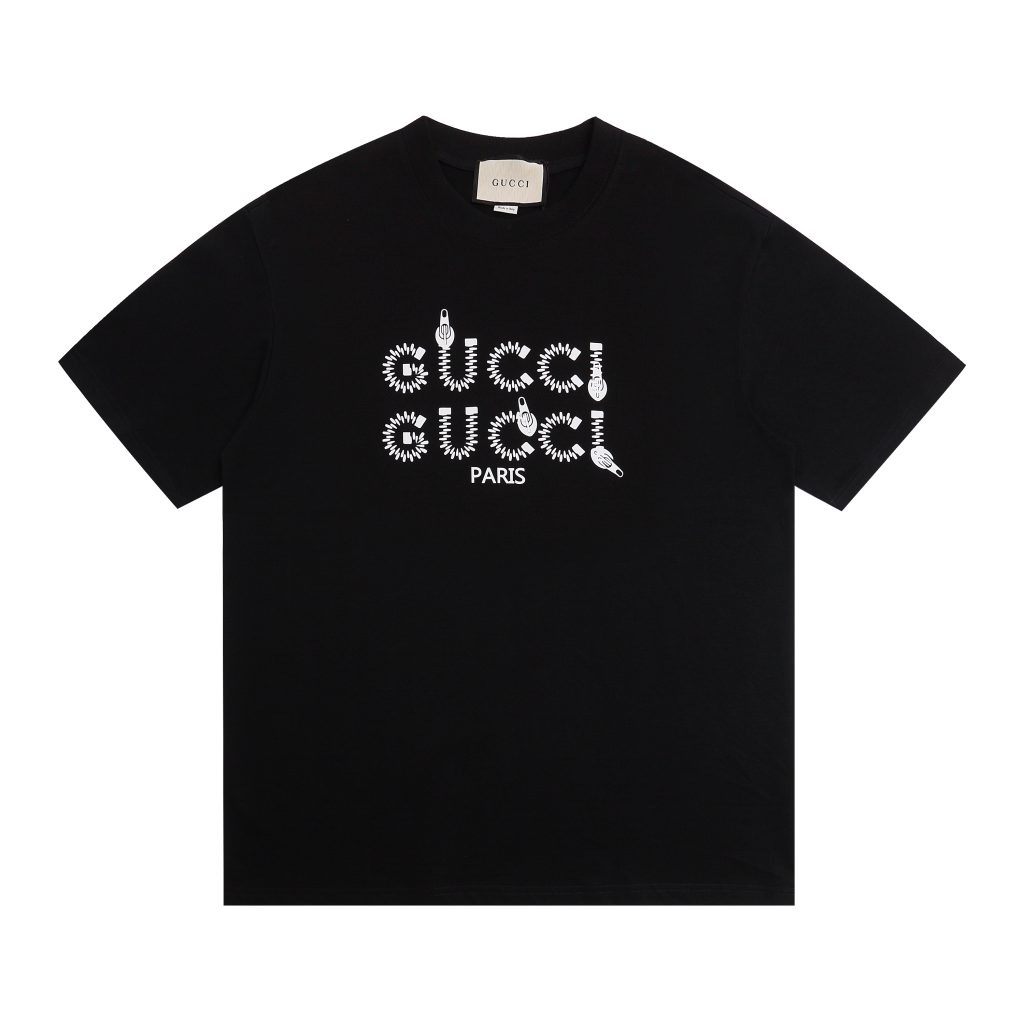 グッチ　GUCCI　夏　立体シリコン文字×ジッパー柄　クルーネックTシャツ　シャツ　半袖Tシャツ　カップルコーデ　Tshirt　レディース/メンズ - 画像 2