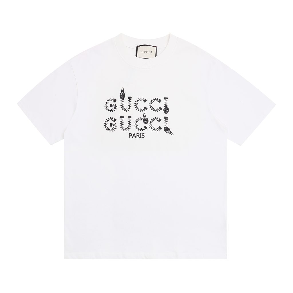グッチ　GUCCI　夏　立体シリコン文字×ジッパー柄　クルーネックTシャツ　シャツ　半袖Tシャツ　カップルコーデ　Tshirt　レディース/メンズ - 画像 3