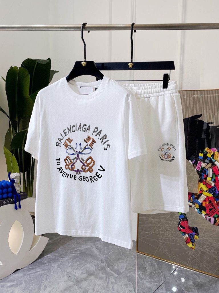 BALENCIAGA バレンシアガ セットアップ 上下2点セット メンズ服 半袖Tシャツと半ズボン/ショートパンツ カジュアルウェア ブラック ホワイト M-5XL - 画像 2