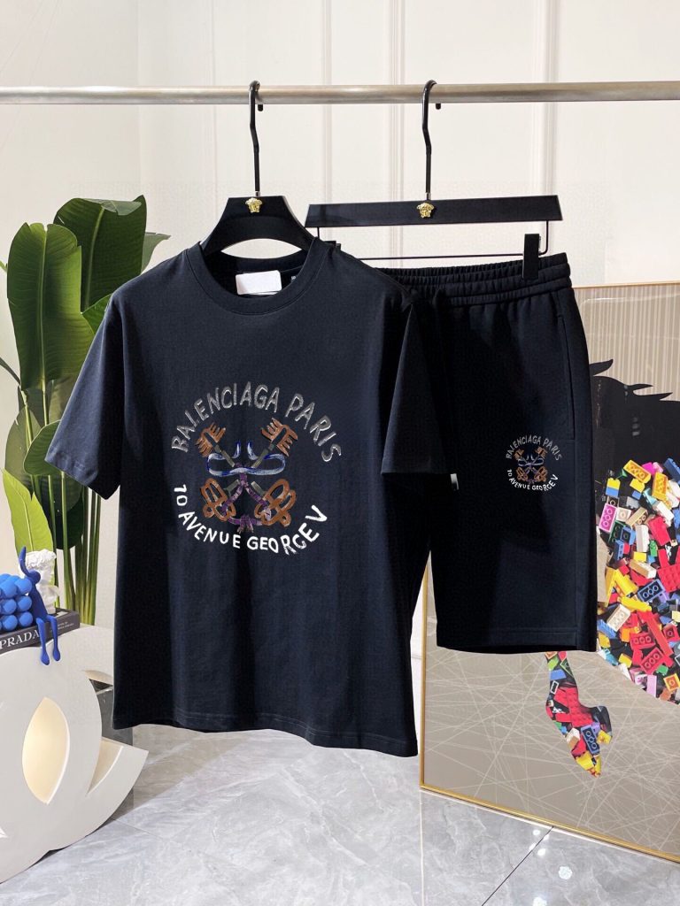 BALENCIAGA バレンシアガ セットアップ 上下2点セット メンズ服 半袖Tシャツと半ズボン/ショートパンツ カジュアルウェア ブラック ホワイト M-5XL - 画像 3