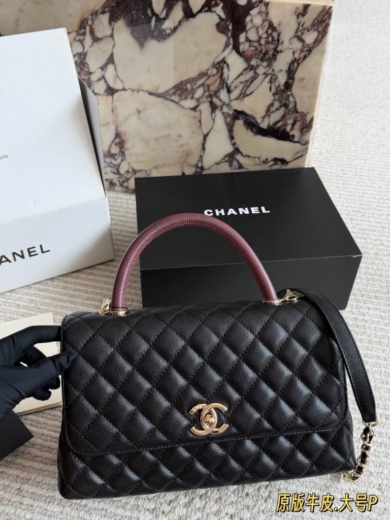CHANEL ハンドル付きハンドバッグ 黒 2WAYチェーン レザー|買い物の日に素材感を予算内で見る - 商品画像 2