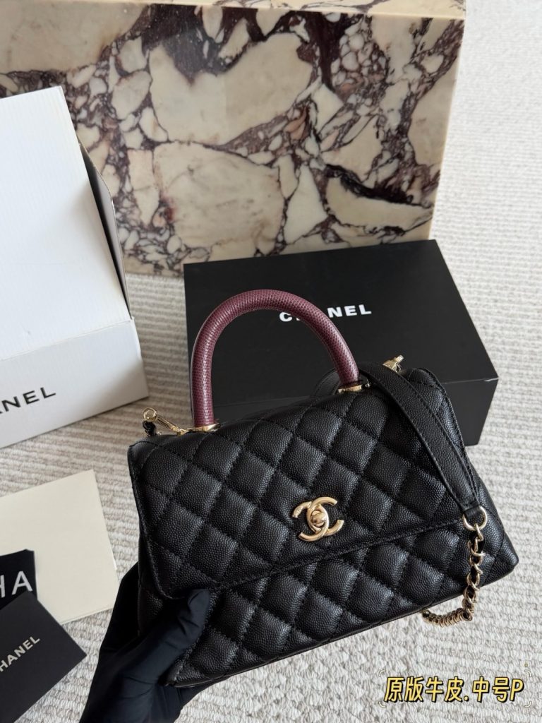 CHANEL ハンドル付きハンドバッグ 黒 2WAYチェーン レザー|買い物の日に素材感を予算内で見る - 商品画像 3
