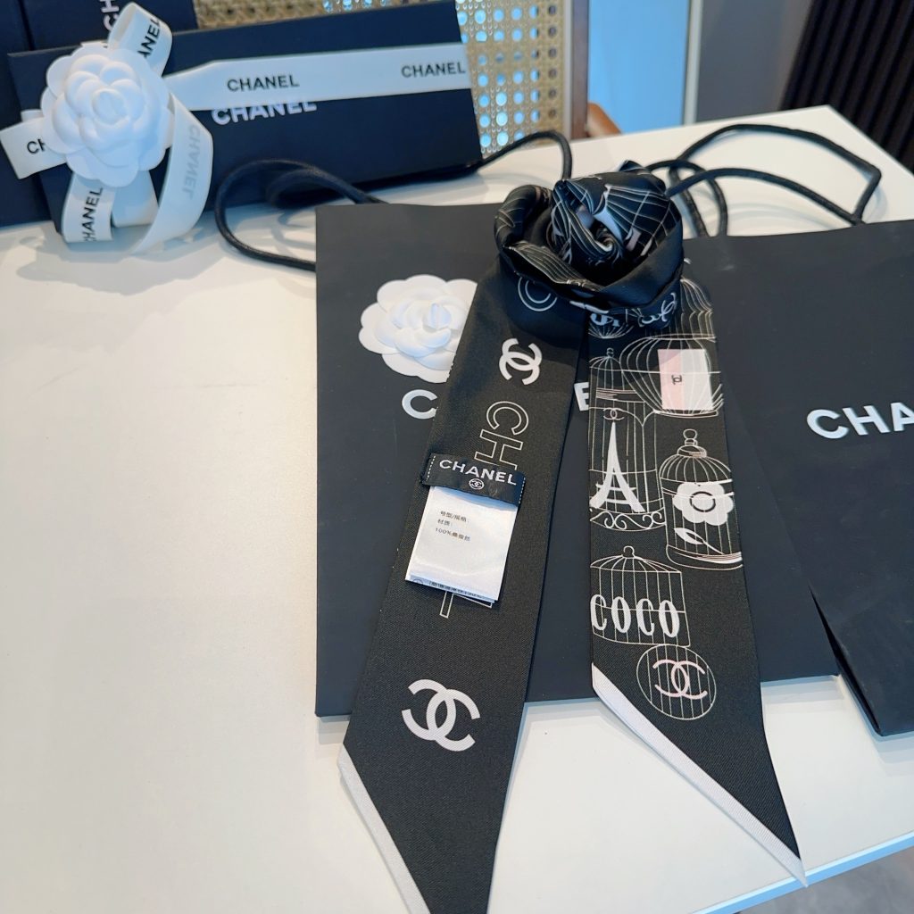 シャネル　CHANEL　合わせやすい　細長スカーフ　ツイリー　レディース　オシャレバッグ用スカーフ　ココマーク　多用途スカーフ　2色 - 画像 4