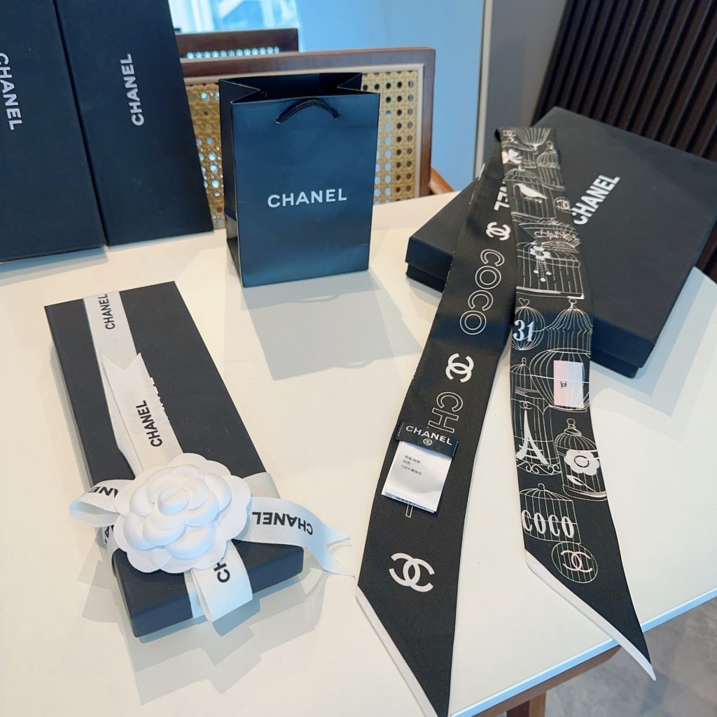 シャネル　CHANEL　合わせやすい　細長スカーフ　ツイリー　レディース　オシャレバッグ用スカーフ　ココマーク　多用途スカーフ　2色 - 画像 5
